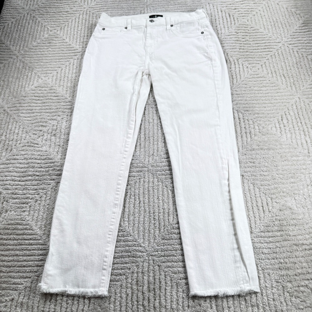7 For All Mankind Straight Leg Jeans Womens 29 White Raw Hem Frayed Denim Luxury